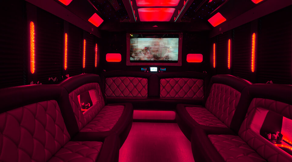 luxurious party bus interior view