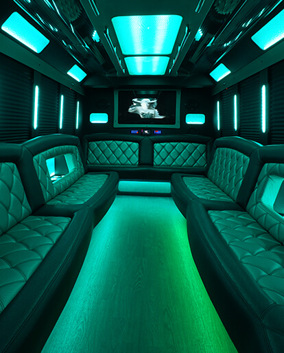 limo bus lounge with neon lights